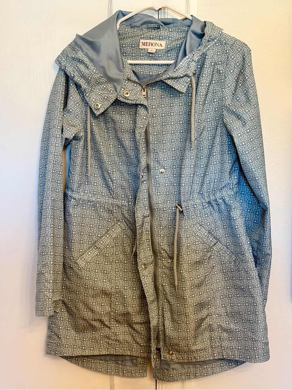 Merona Pale Blue Geometric Hooded Raincoat